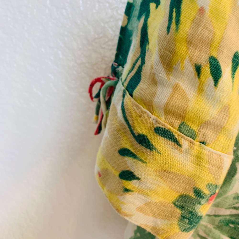 JM Collection Button Up Linen Shirt Size 14 Floral Bell Sleeve Tropical Vacation - Picture 9 of 13